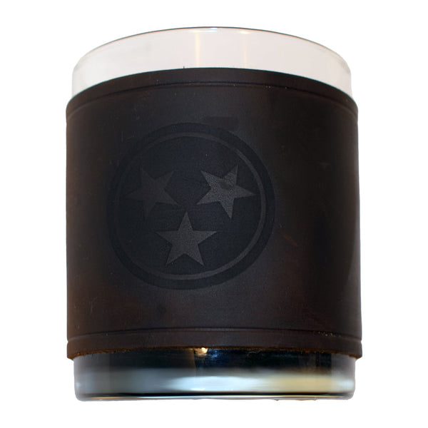 Tennessee TriStar Rocks Glass with Leather Sleeve