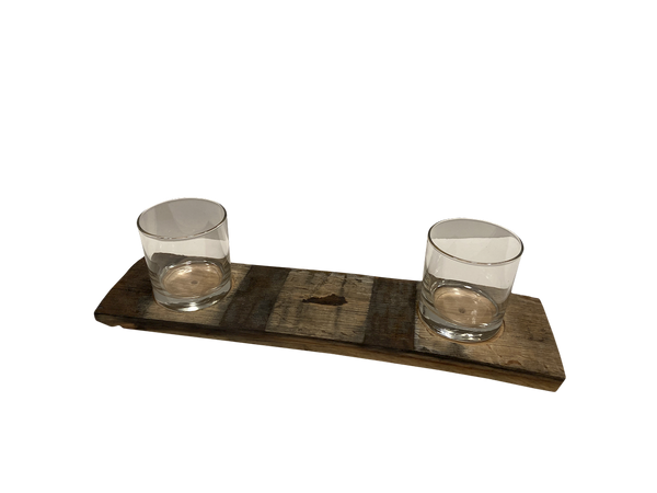 Bourbon Flight Board with Two Rocks Glasses