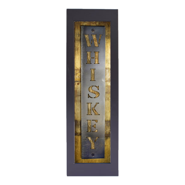 Reclaimed Barrel Stave Wall Sign with Metal Whiskey Cutout