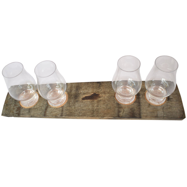 Bourbon Flight Board with Four Glencairn Glasses