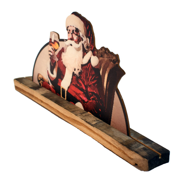 Vintage Santa Sipping Bourbon Stave Cutout