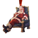 Santa Drinking Bourbon in Chair Wooden Ornament