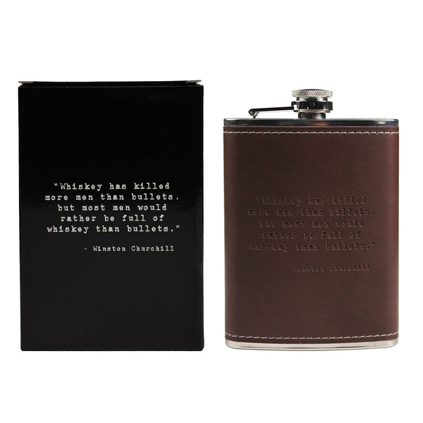 Winston Churchill Quote Leather Flask