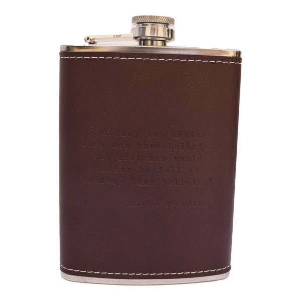 Winston Churchill Quote Leather Flask