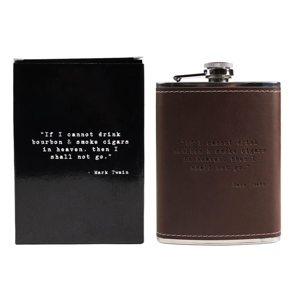 Mark Twain Quote Leather Flask