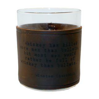 Winston Churchill Quote Rocks Glass with Leather Sleeve