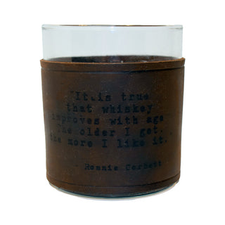 Ronnie Corbett Quote Rocks Glass with Leather Sleeve