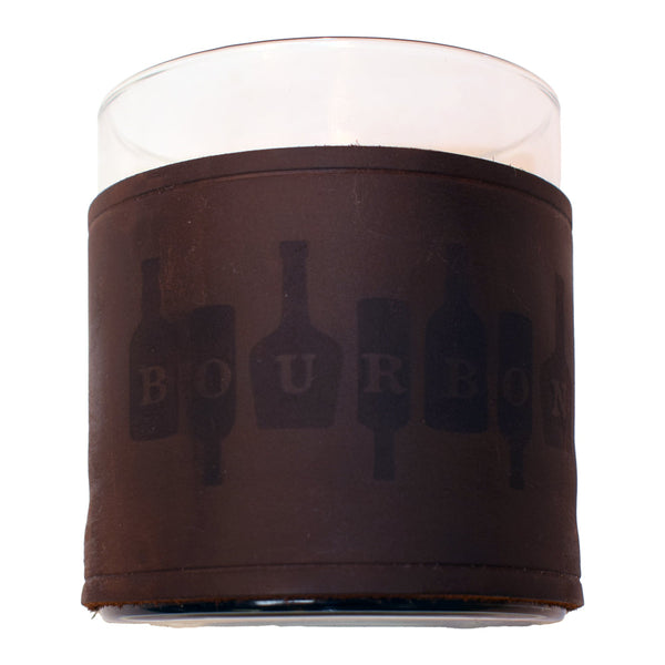 Bourbon on Bottles Rocks Glass with Leather Sleeve