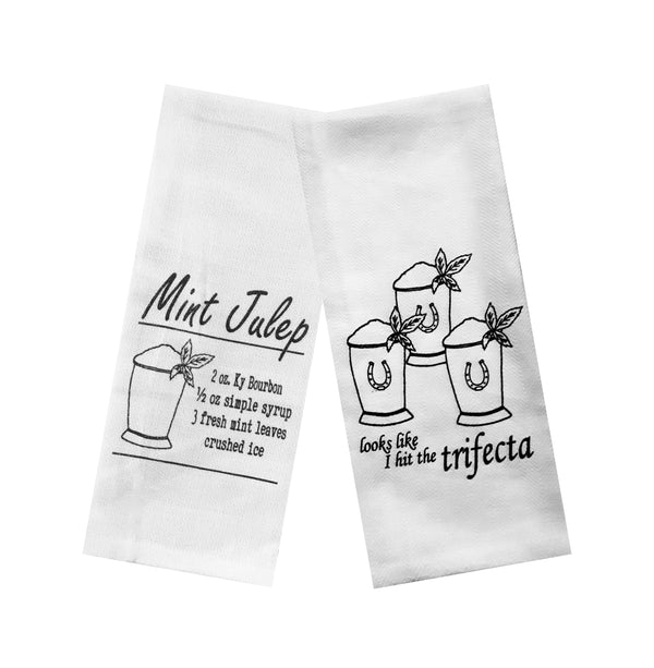 Derby Party Tea Towels Set of 2 - Mint Julep Recipe & Looks Like I Hit the Trifecta