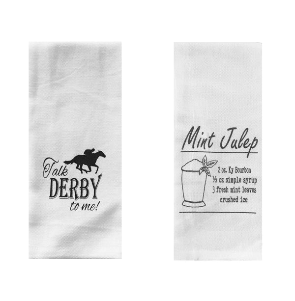Derby Party Tea Towels Set of 2 - Talk Derby To Me & Mint Julep Recipe
