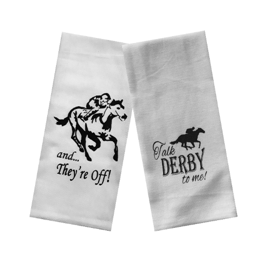 Derby Party Tea Towels Set of 2 - And They're Off & Talk Derby To Me