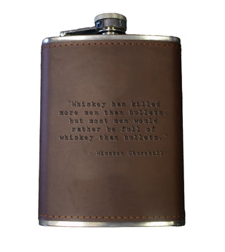 Winston Churchill Quote Leather Flask