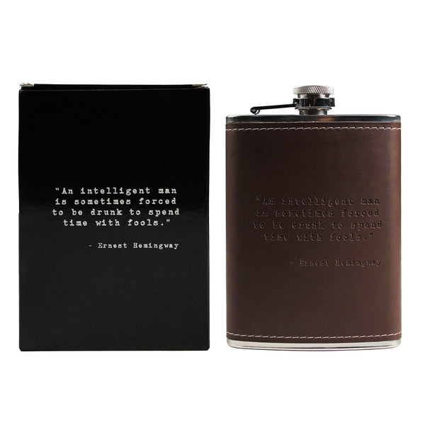 Ernest Hemingway Quote Leather Flask