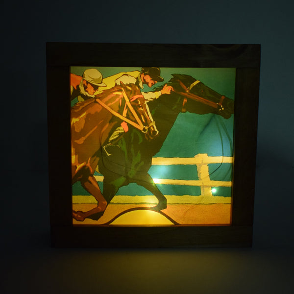 Derby Vintage Horses Racing Light Up Shadowbox