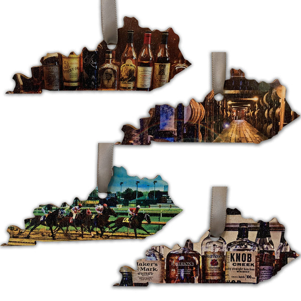 Kentucky Shaped Wooden Ornament Four Pack Bundle Active